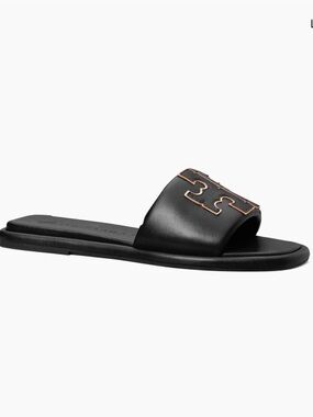 Tory Burch Black Slide Double-T Padded Leather Size 9